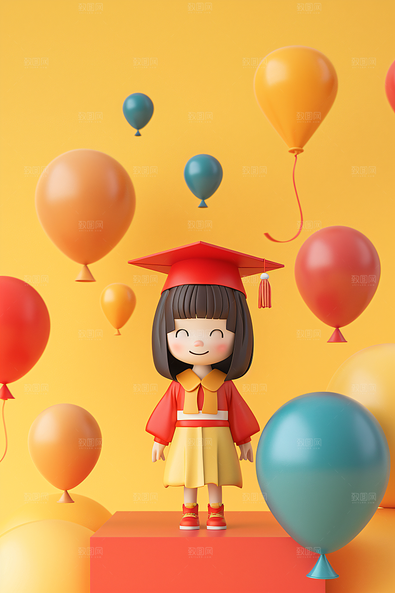 3D毕业生粘土人立体模型