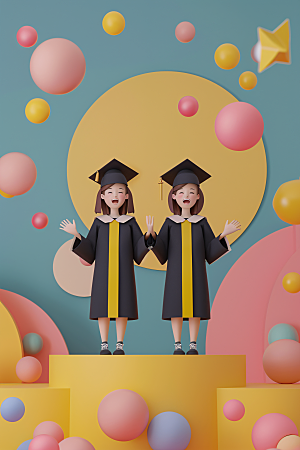 3D毕业生学生粘土人模型