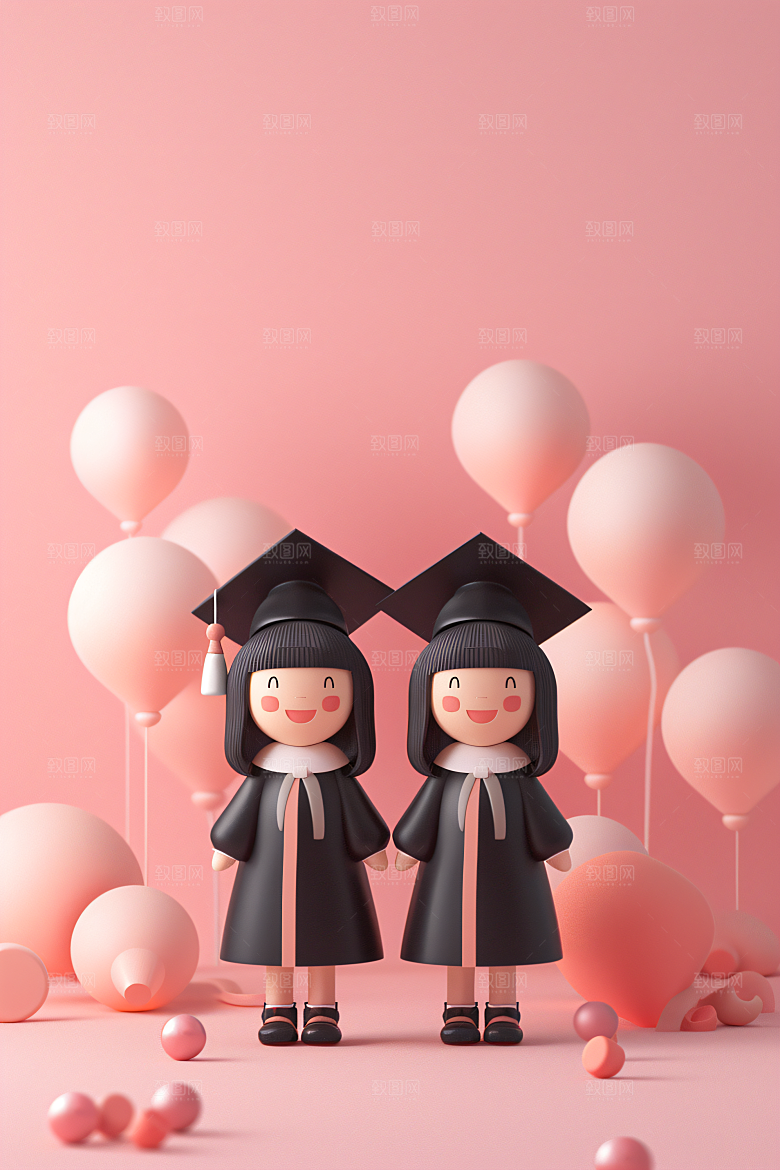 3D毕业生学生卡通模型