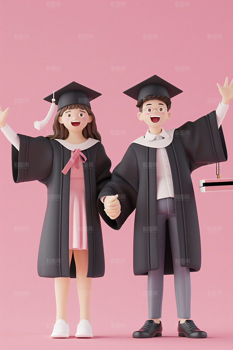3D毕业生学生卡通模型