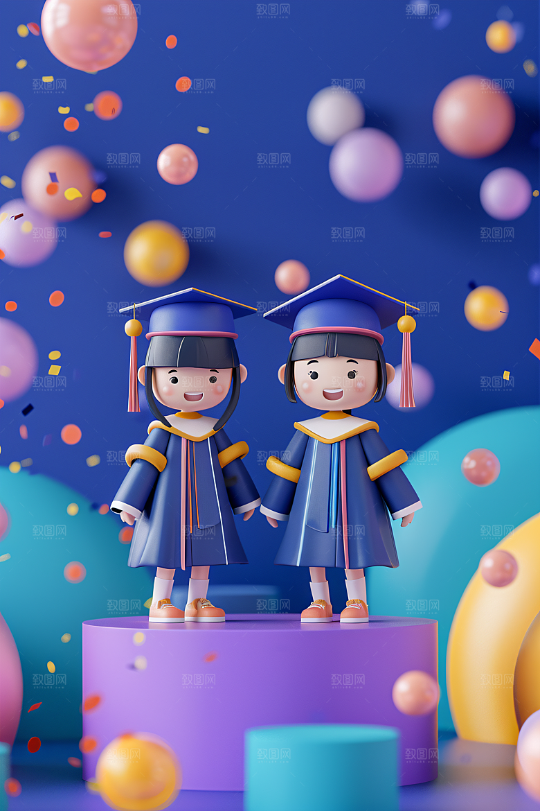 3D毕业生高清纯色背景模型