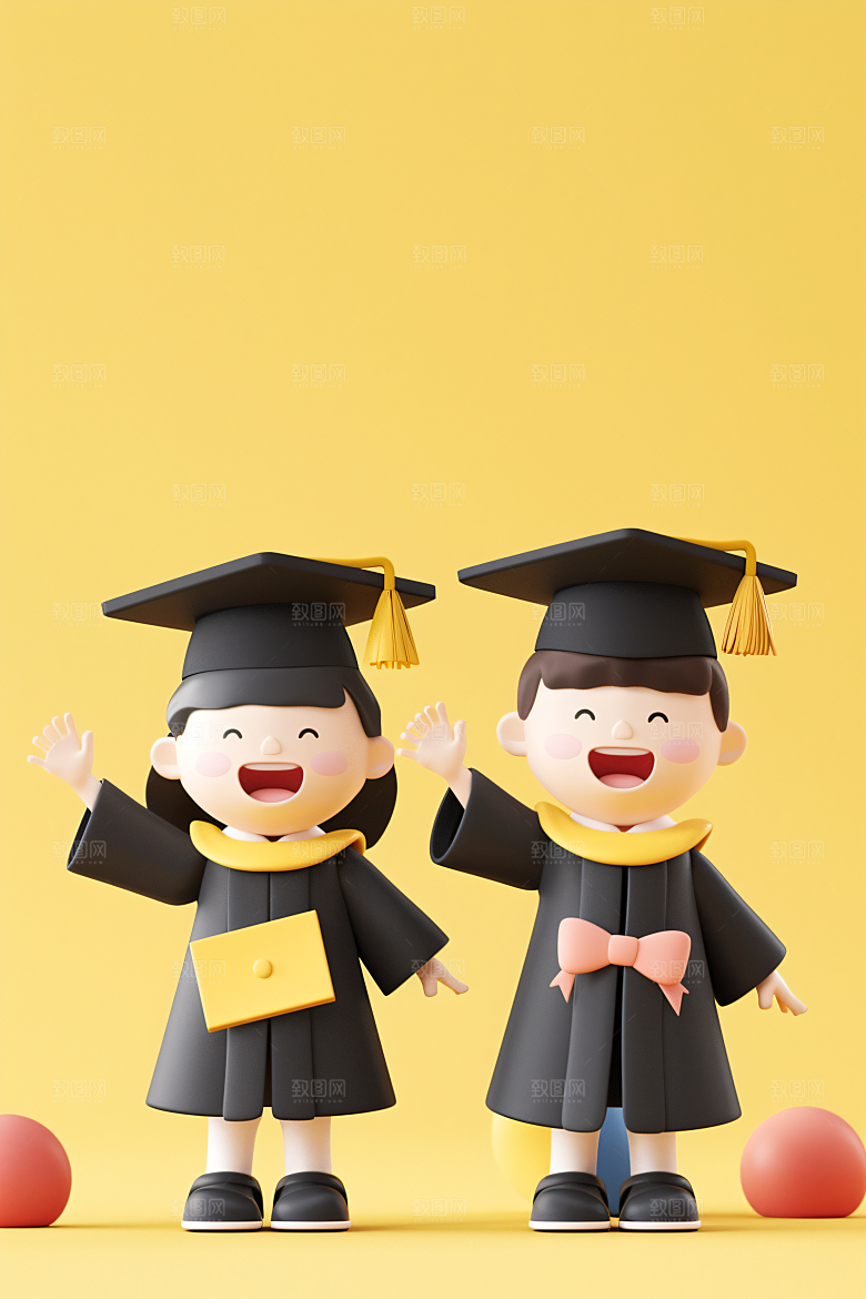 3D毕业生学生卡通模型