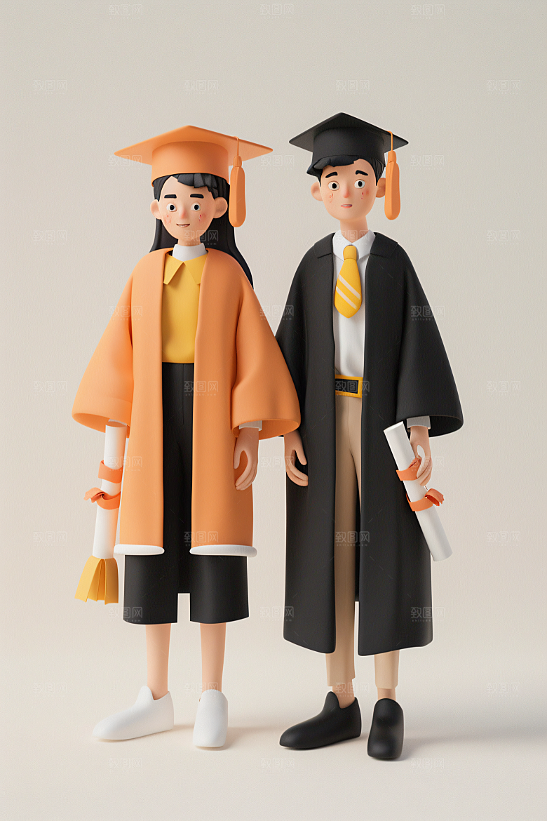 3D毕业生毕业季学生模型