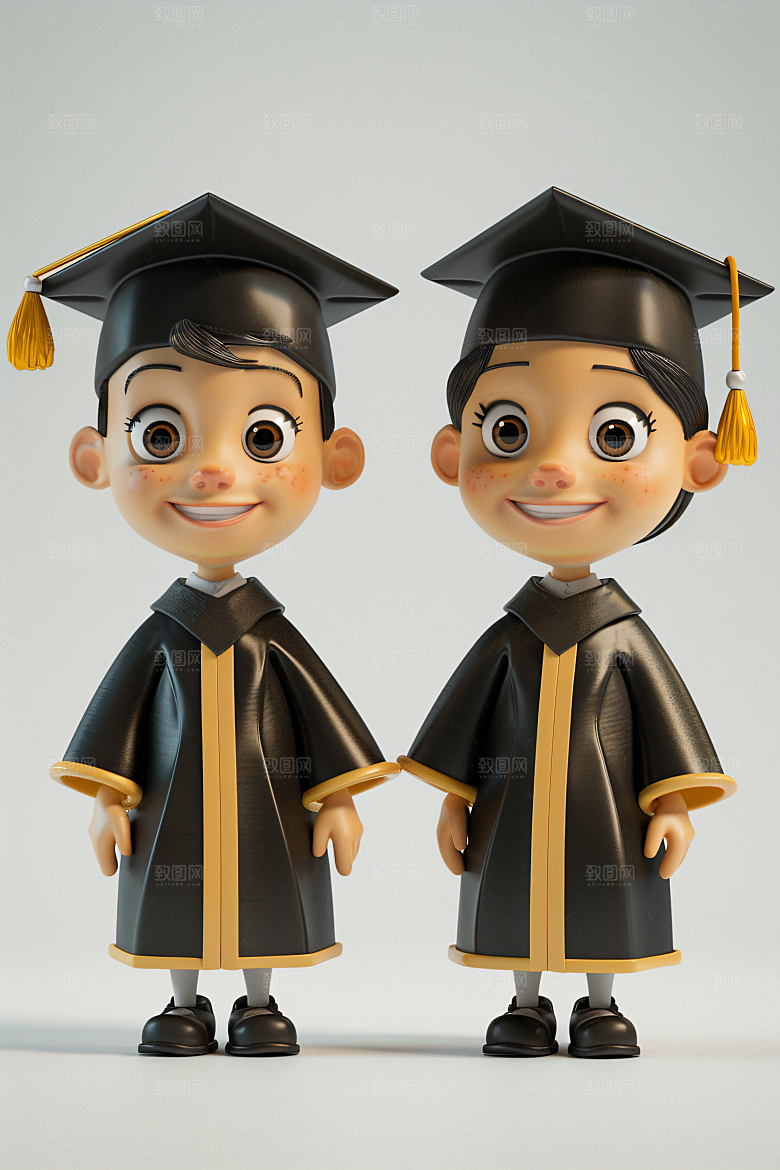 3D毕业生学生粘土人模型