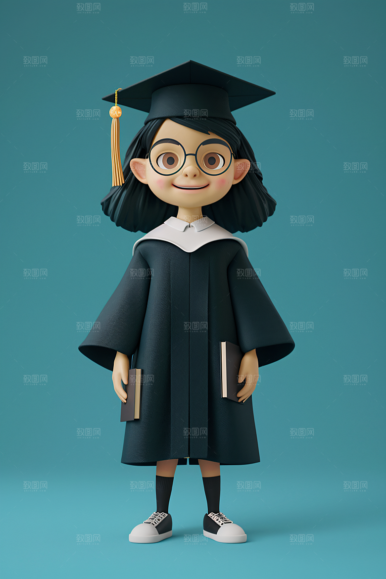 3D毕业生学生卡通模型