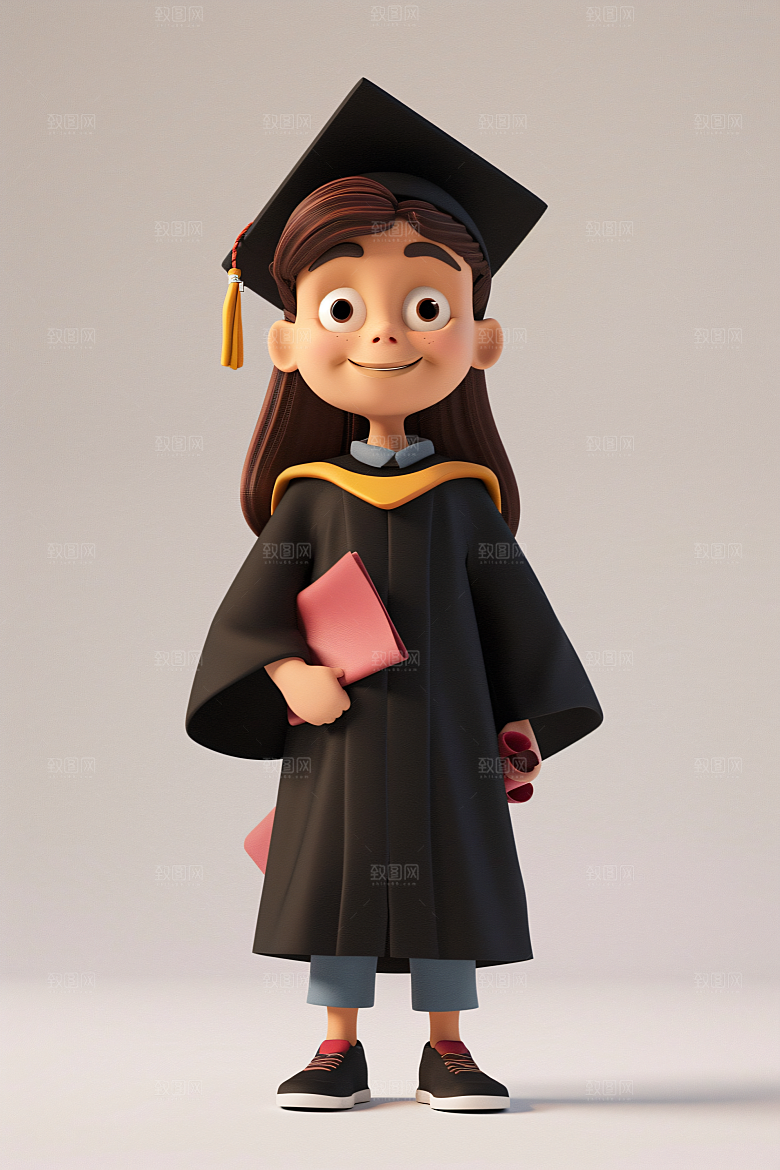 3D毕业生卡通学生模型