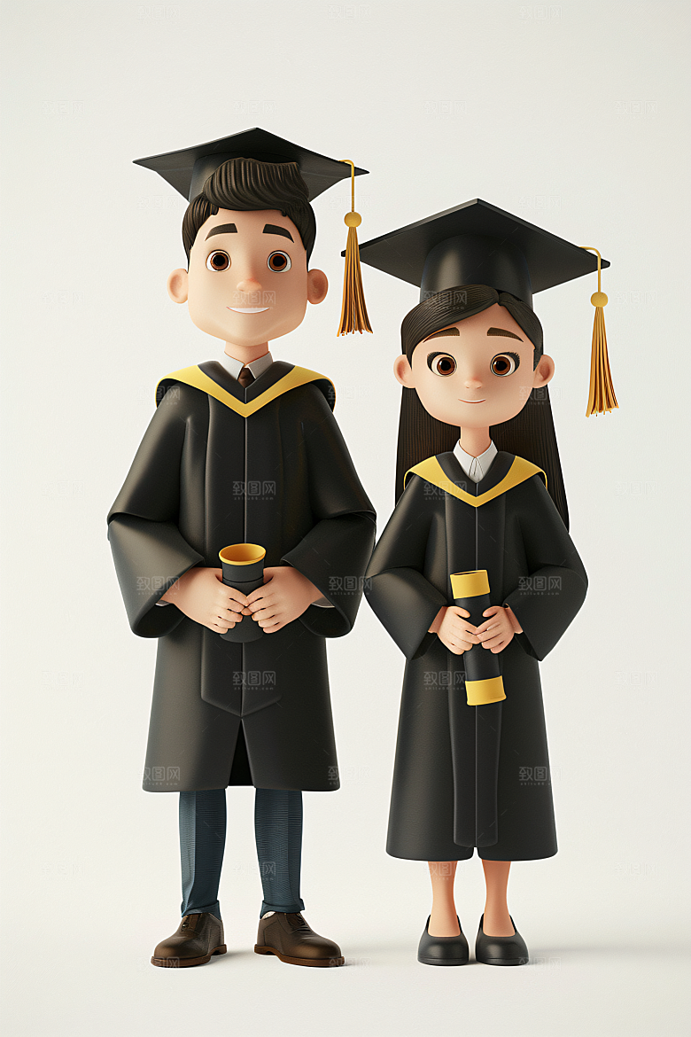 3D毕业生毕业季学生模型
