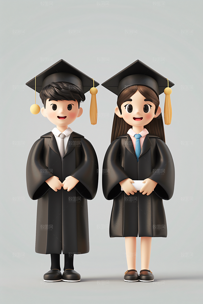 3D毕业生学生卡通模型