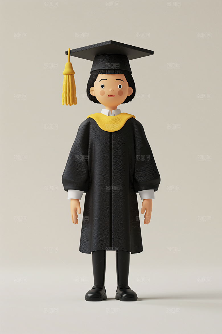 3D毕业生纯色背景学生模型