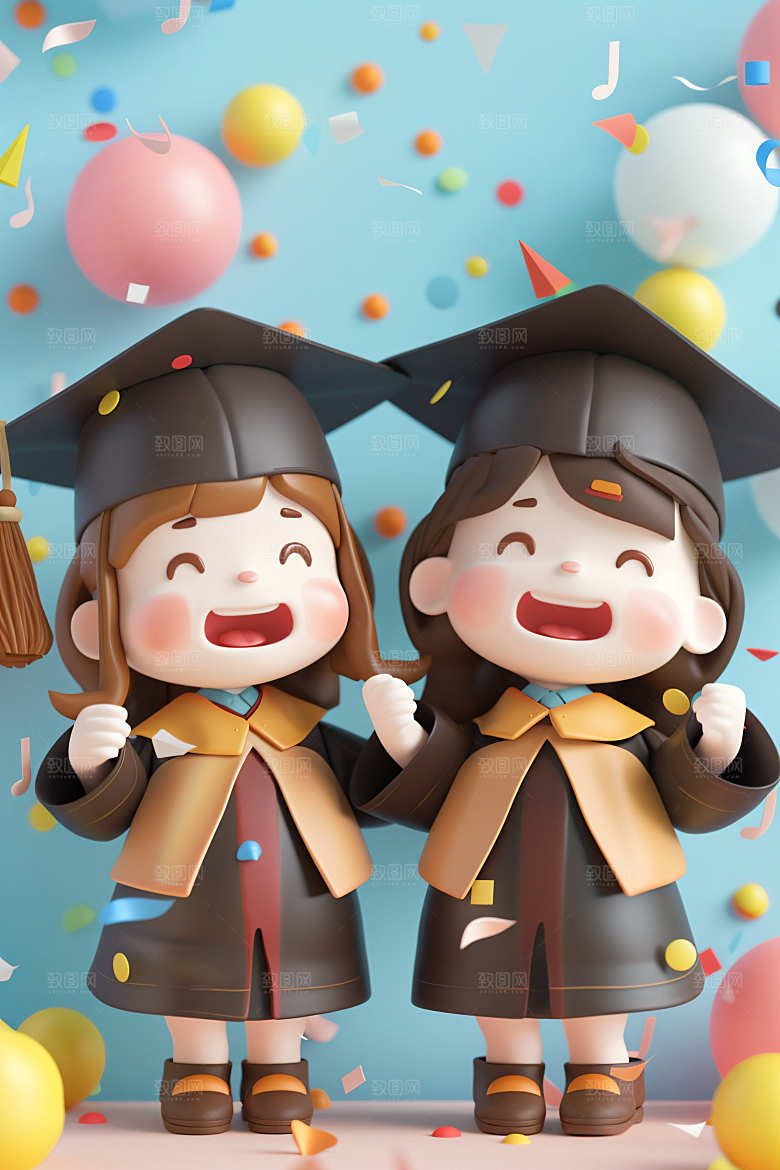 3D毕业生粘土人学生模型