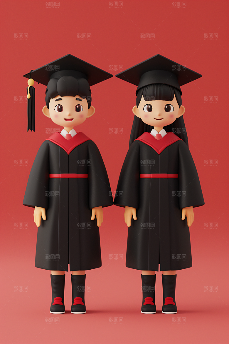 3D毕业生粘土人学生模型