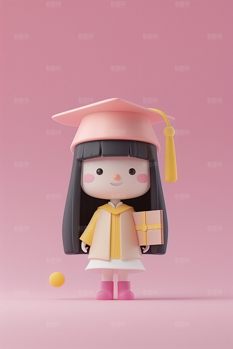 3D毕业生纯色背景立体模型
