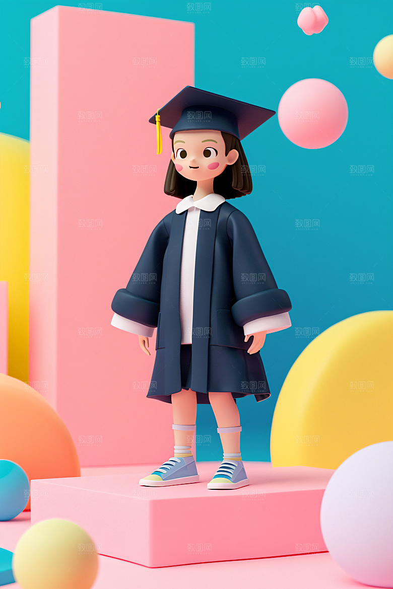 3D毕业生卡通全身照模型