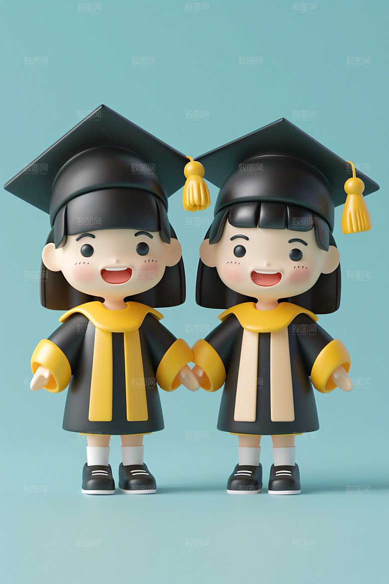 3D毕业生粘土人立体模型