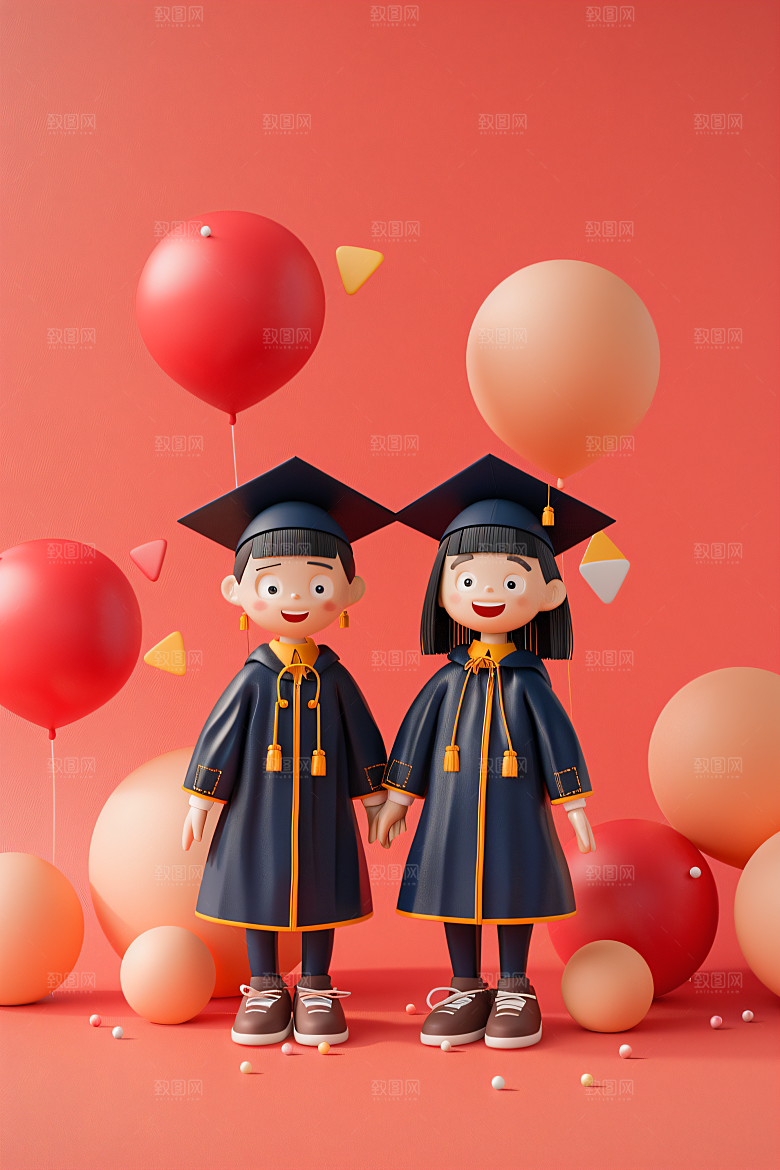 3D毕业生粘土人学生模型