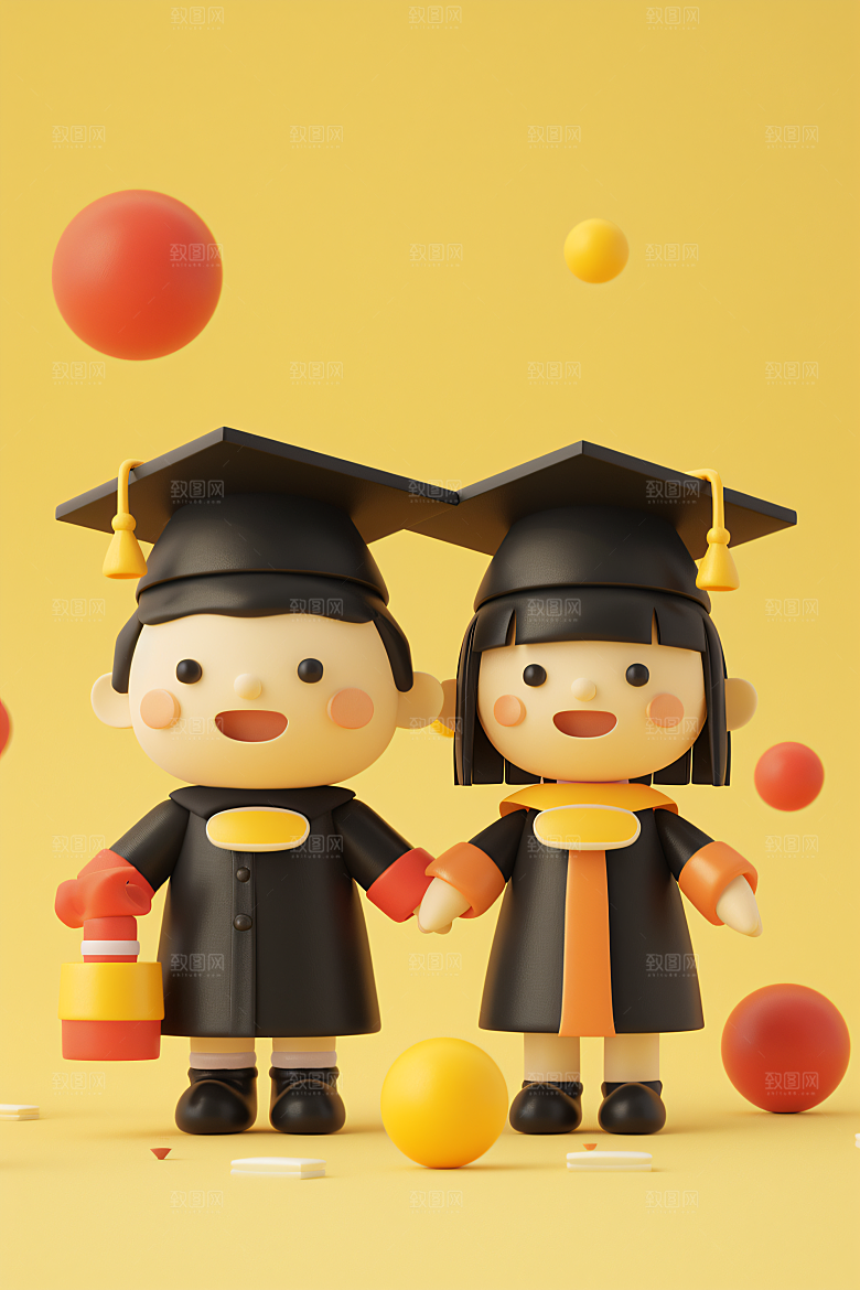 3D毕业生肖像纯色背景模型