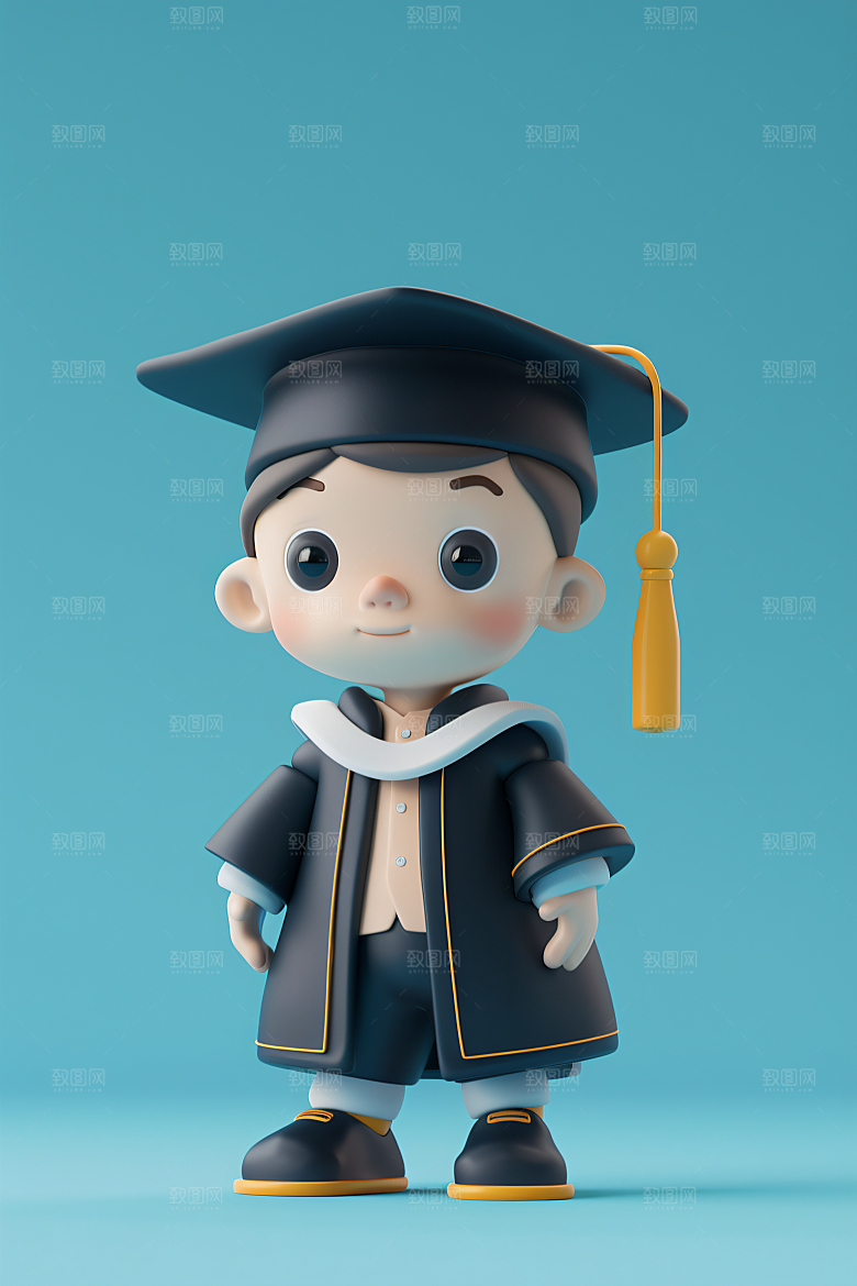 3D毕业生纯色背景学生模型