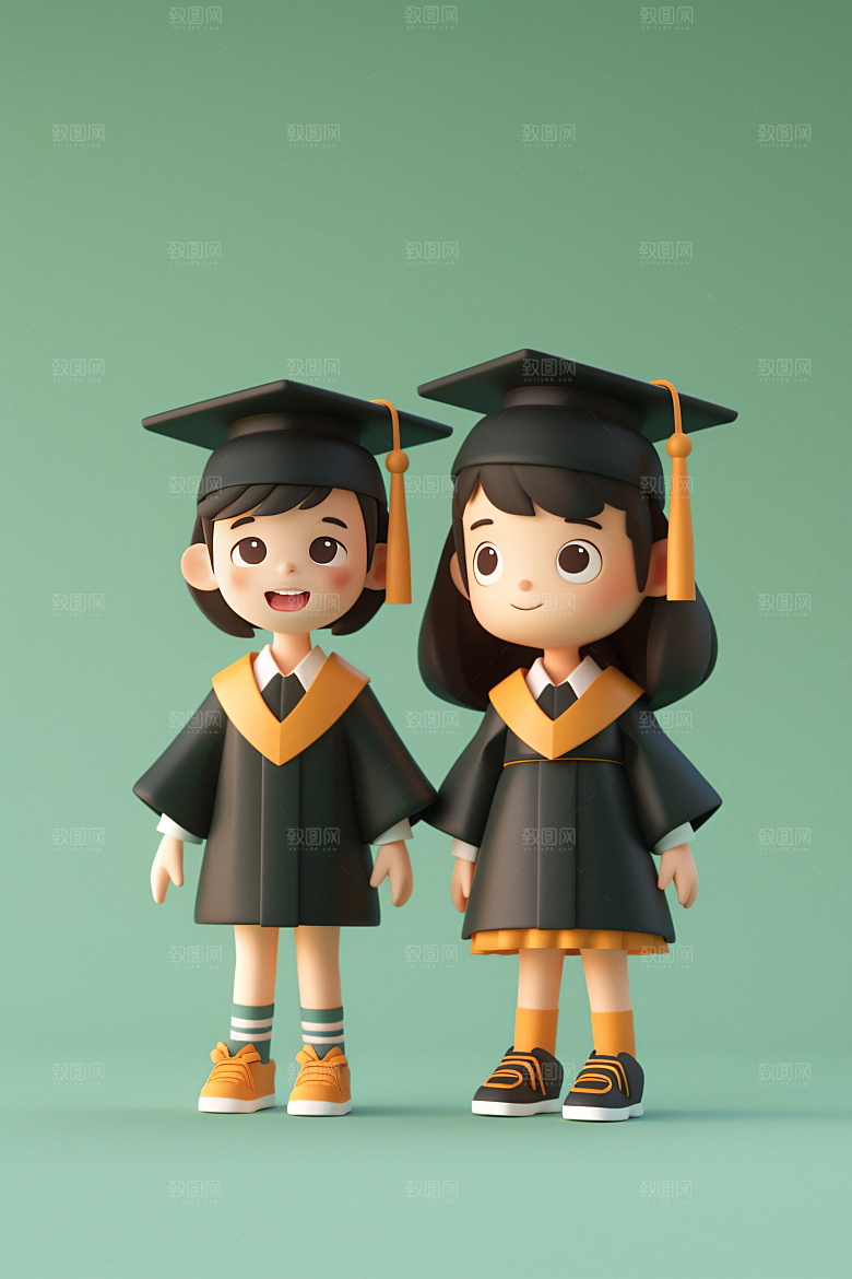 3D毕业生粘土人全身照模型