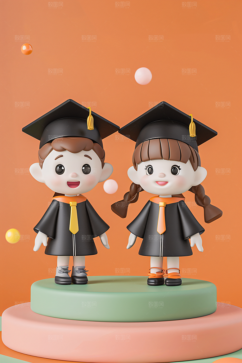 3D毕业生纯色背景粘土人模型
