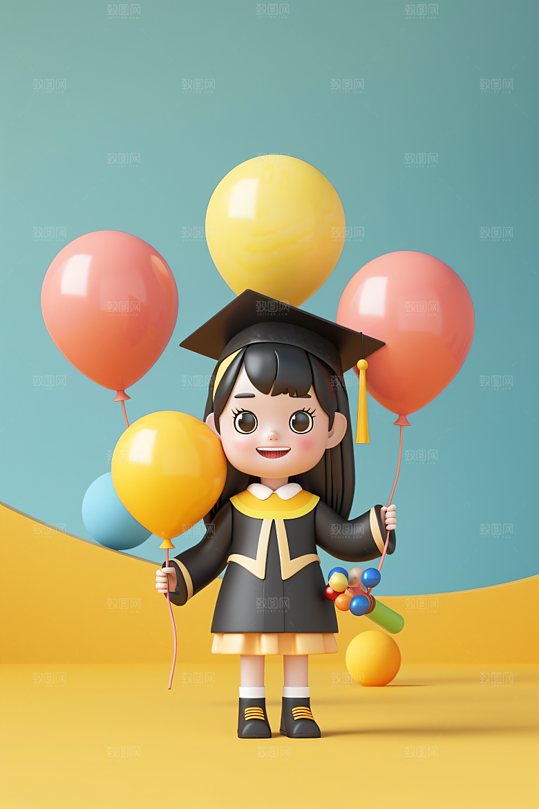 3D毕业生卡通粘土人模型