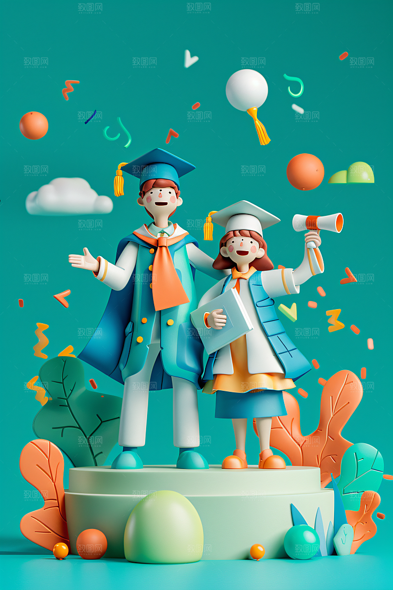 3D毕业生粘土人学生模型