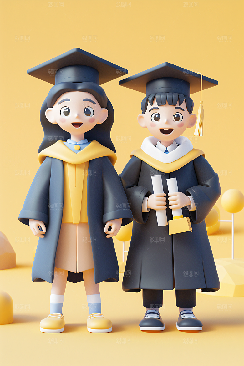3D毕业生毕业季卡通模型