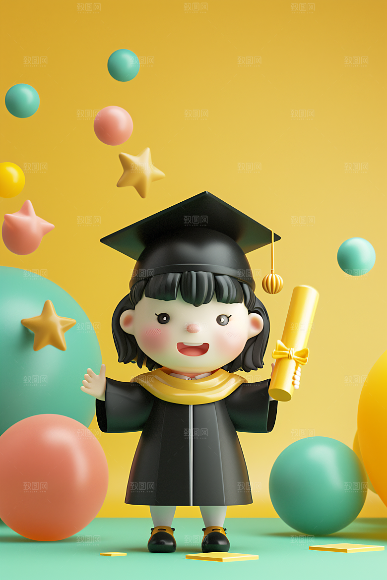 3D毕业生高清卡通模型