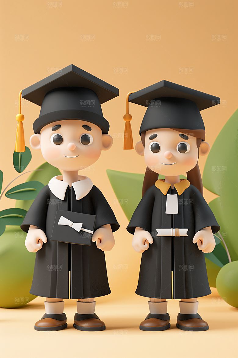3D毕业生卡通学生模型
