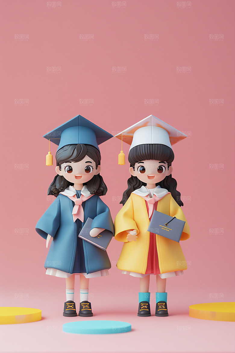 3D毕业生学生卡通模型