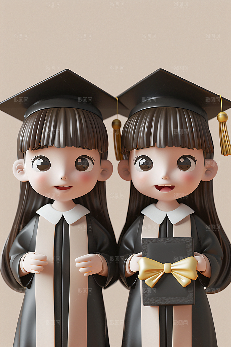 3D毕业生纯色背景人物模型