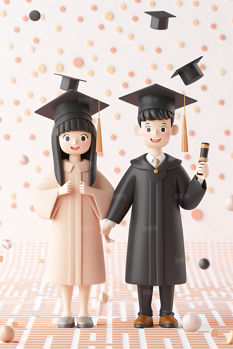 3D毕业生学生粘土人模型