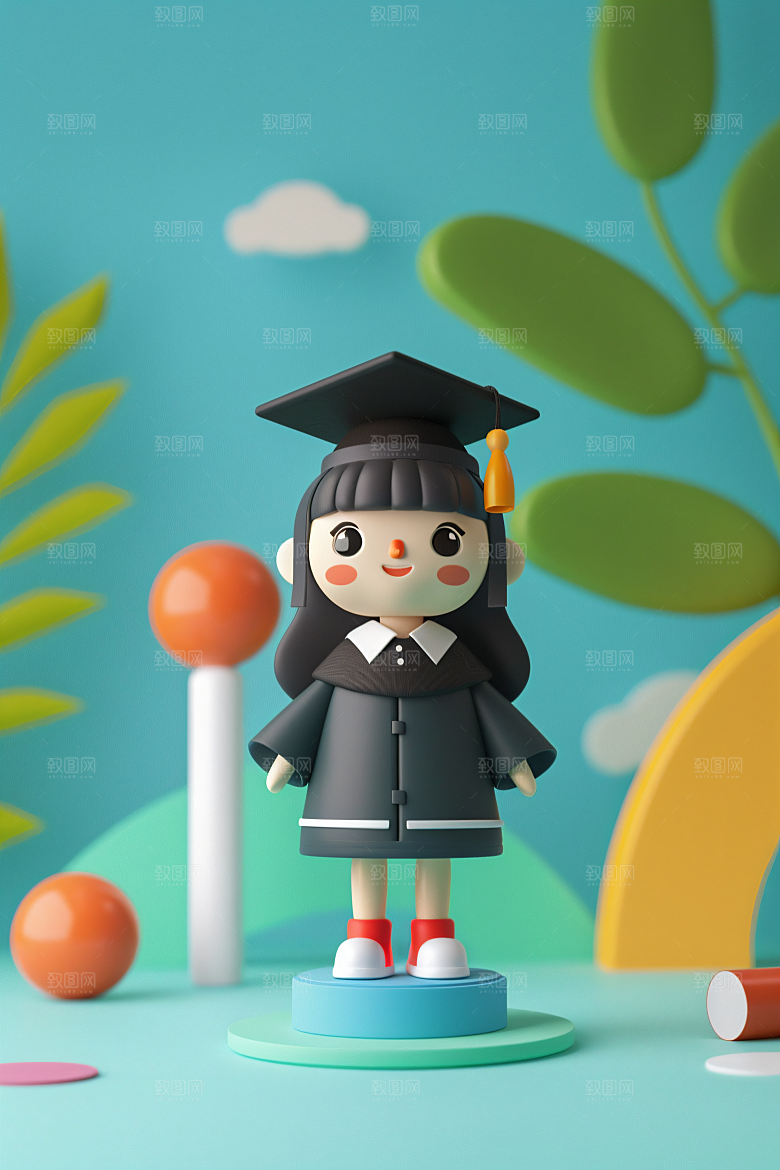 3D毕业生纯色背景C4D模型