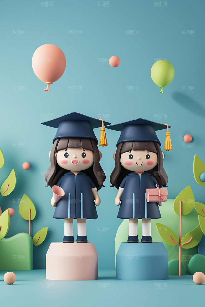 3D毕业生粘土人学生模型