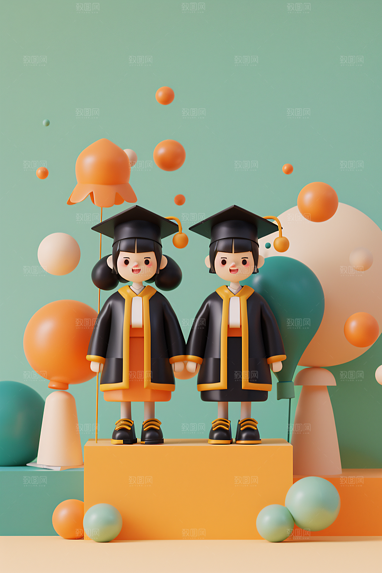 3D毕业生学生肖像模型