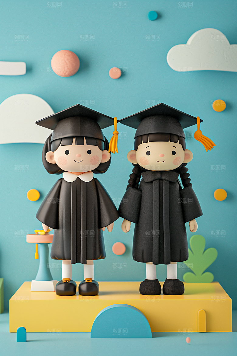 3D毕业生卡通学生模型