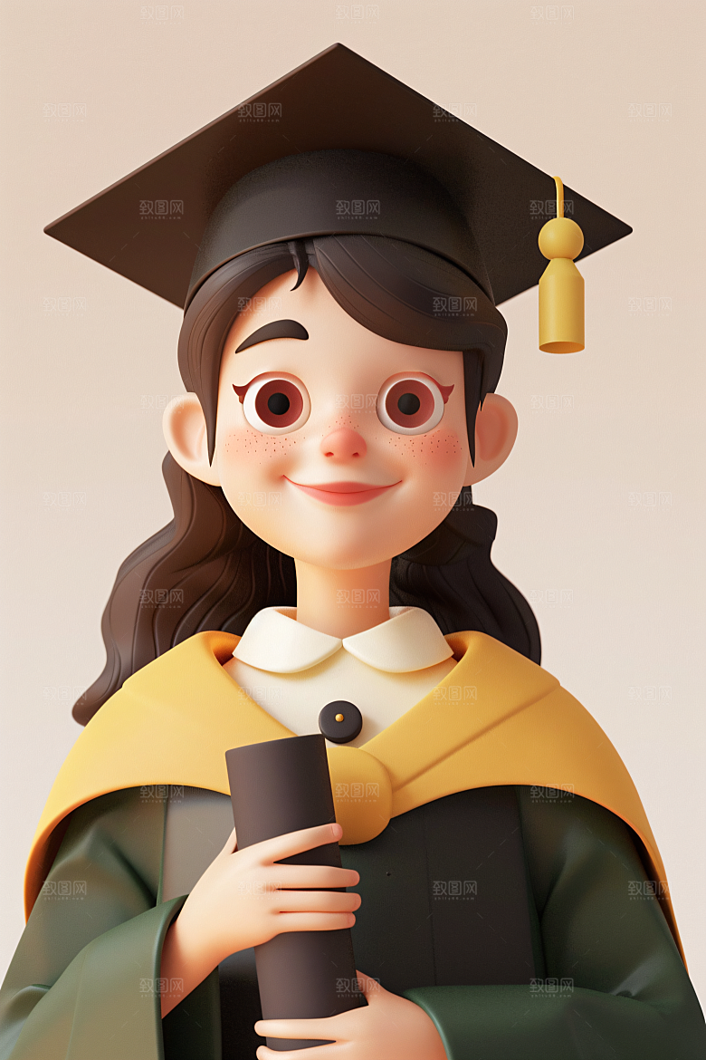 3D毕业生学生卡通模型