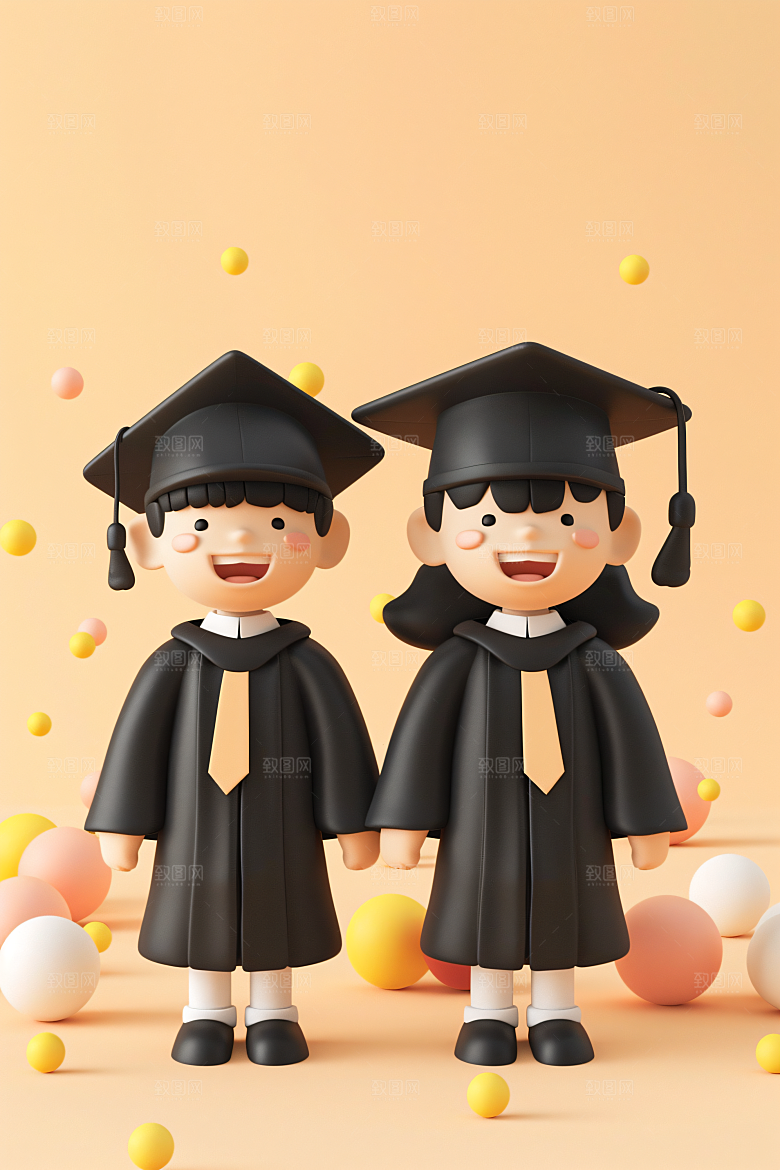 3D毕业生纯色背景学生模型