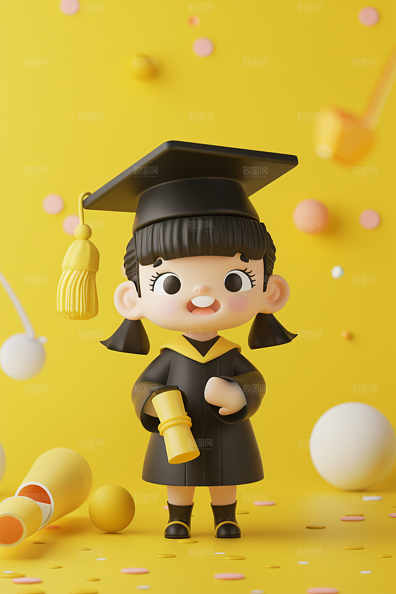3D毕业生卡通形象模型