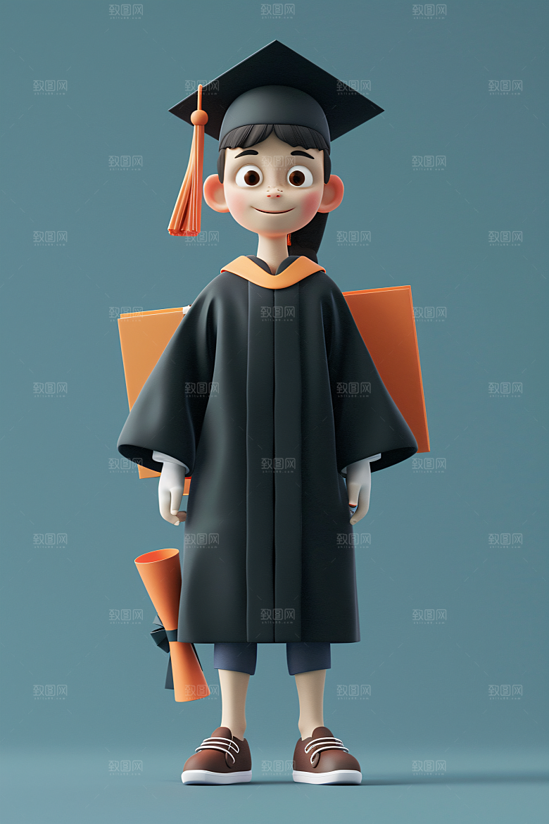 3D毕业生纯色背景粘土人模型