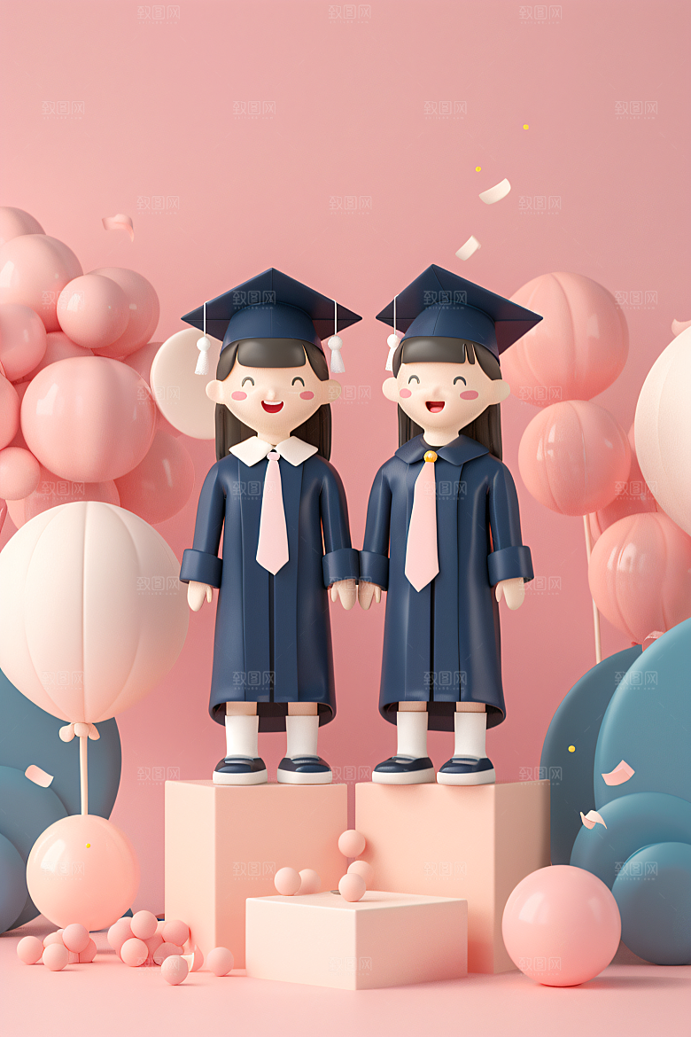 3D毕业生学生卡通模型
