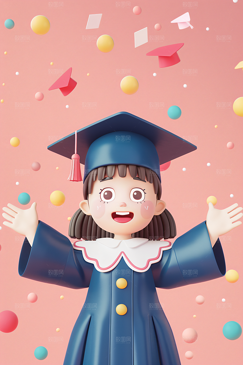 3D毕业生粘土人毕业季模型