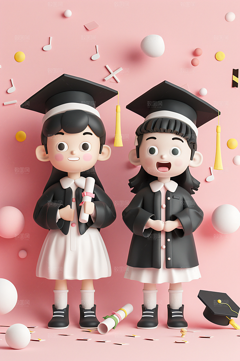 3D毕业生卡通粘土人模型