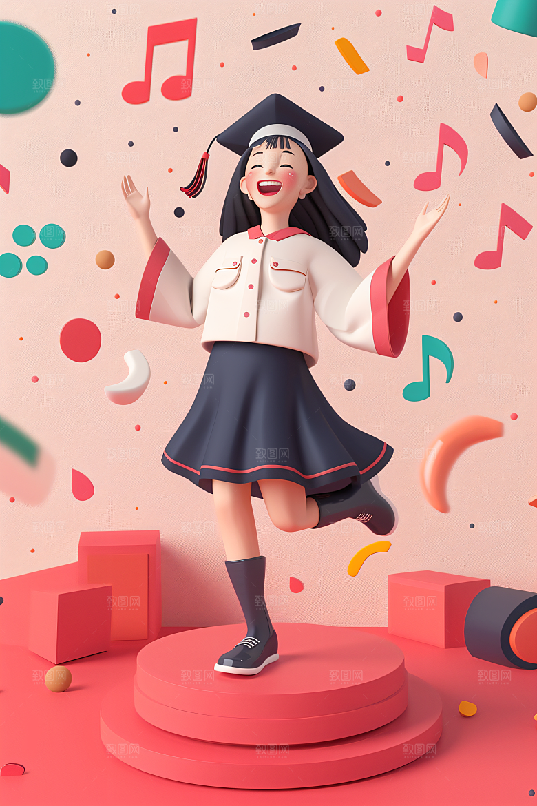 3D毕业生C4D纯色背景模型