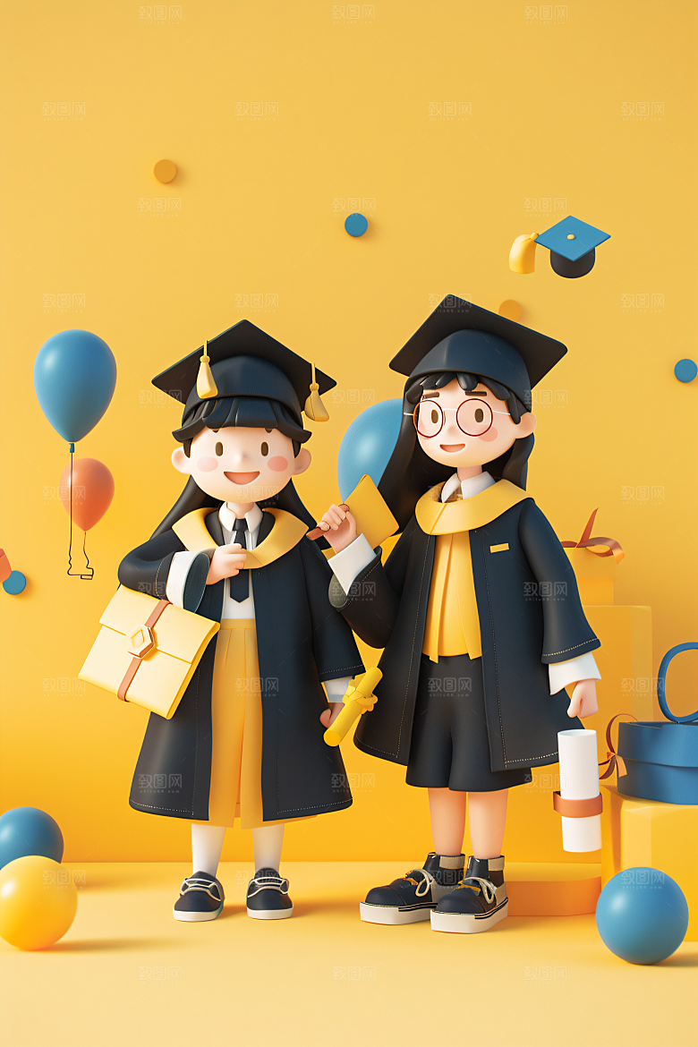 3D毕业生毕业季学生模型