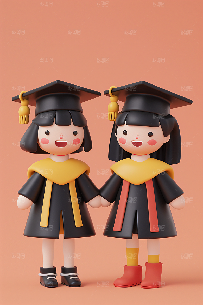 3D毕业生纯色背景肖像模型