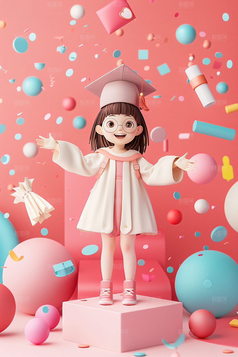 3D毕业生学生人物模型