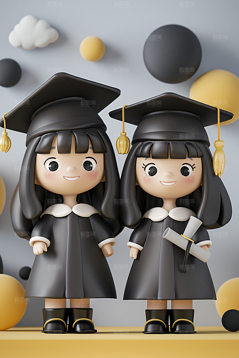 3D毕业生毕业季学生模型