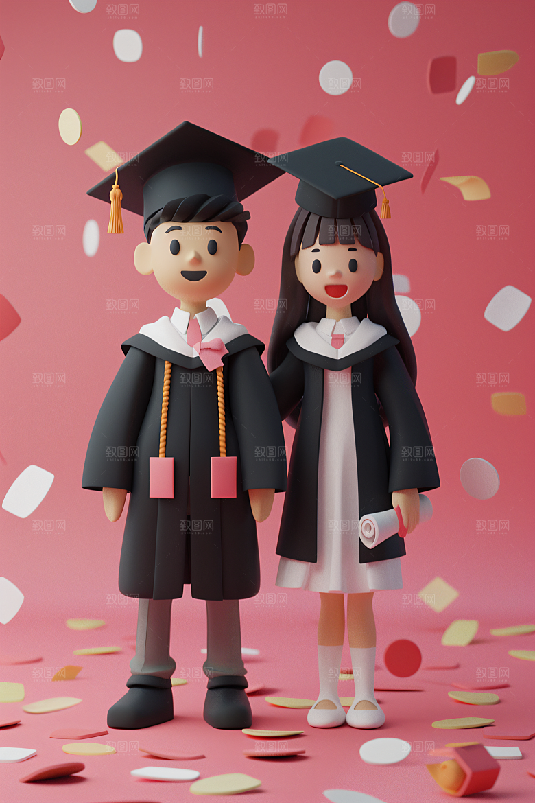 3D毕业生粘土人学生模型
