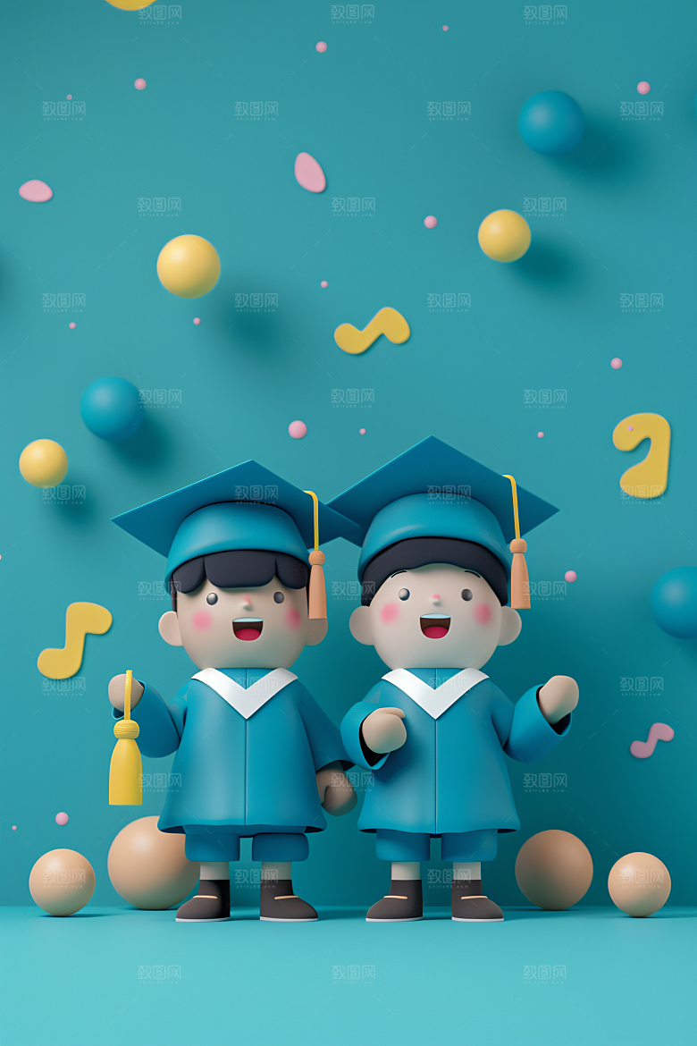 3D毕业生全身照纯色背景模型