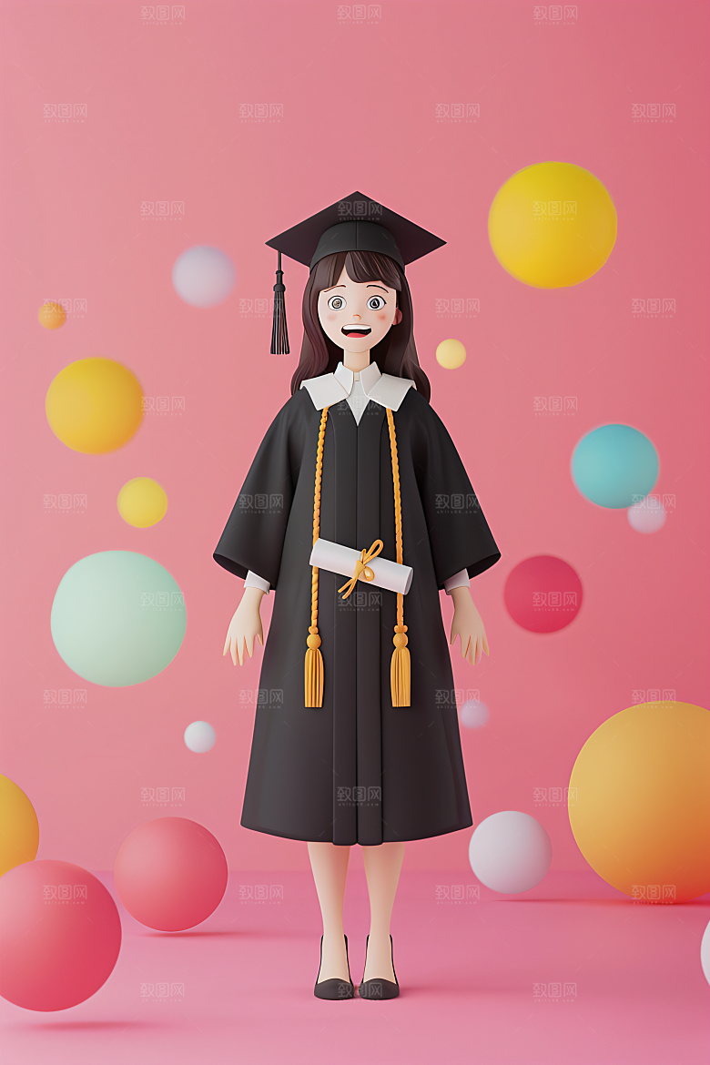 3D毕业生学生全身照模型